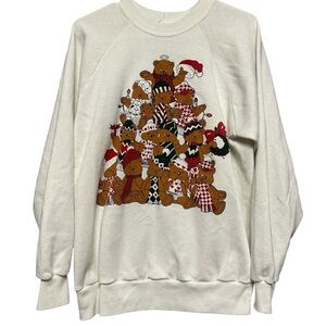 VTG Doyle Made In USA Christmas Tree Bears Winter White Crewneck Sweatshirt Sz L